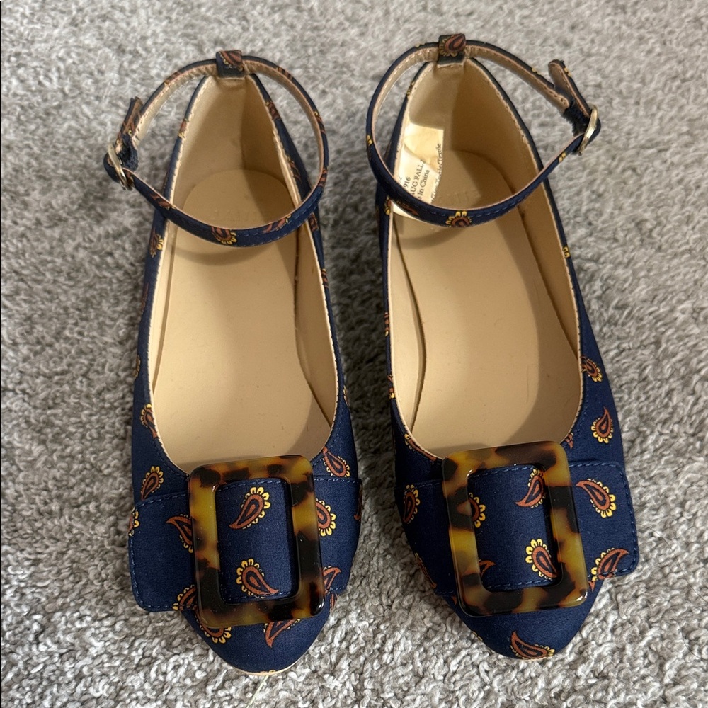 Janie & Jack Navy Paisley Girl Dress Flats with Buckle - size 12